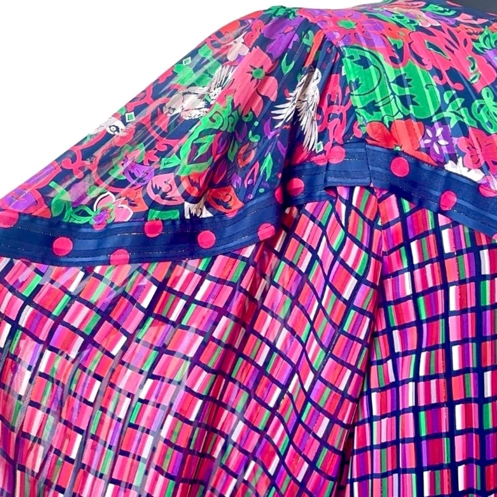 Diane Freis Dress 1980s Vintage Designer Dress Trendy Colorful Pleat Ruche Waist - Picture 6 of 10